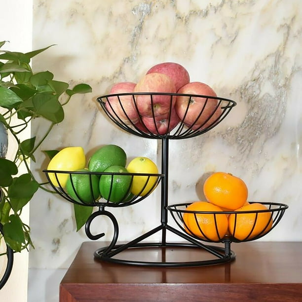 Fichiouy 3Tier Countertop Fruit Basket Holder Decor Wrought Iron Fruit