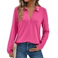 thumbnail image 2 of Women's Fashion Athleisure Solid-Color Long-Sleeve Stand-Collar Polo Shirt Top, Comfortable & Skin-Friendly & Breathable, Gifts for Women, 2 of 5
