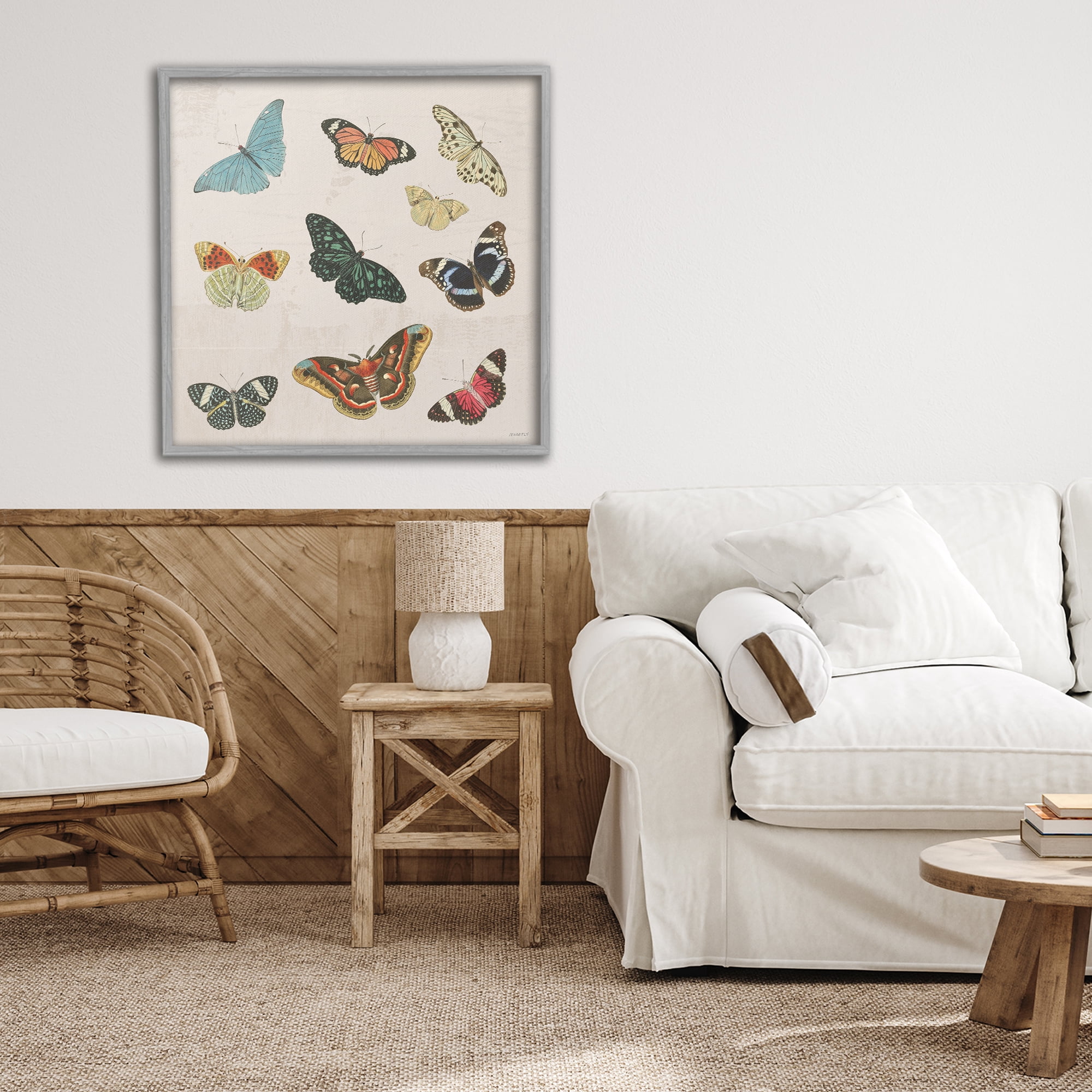 Stupell Industries Vintage Butterfly Flight Gray Framed Giclee Art, design by Dan Meneely