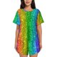 thumbnail image 1 of Balery Glitter Rainbow Conjunto de Pijama para Mujer con Estampado, Dos Piezas de Manga Corta y Shorts, Ropa de Dormir Suave con Cuello Redondo y Bolsillos-Large, 1 of 6