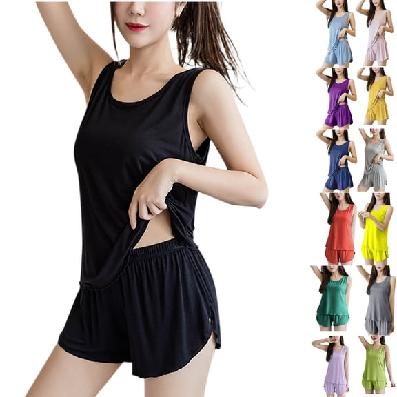 Mlkoz Pajamas for Women Set Cami Pajama SoftSleeveless Sleepwear Short Summer Pajamas Set with Shorts M-3XL