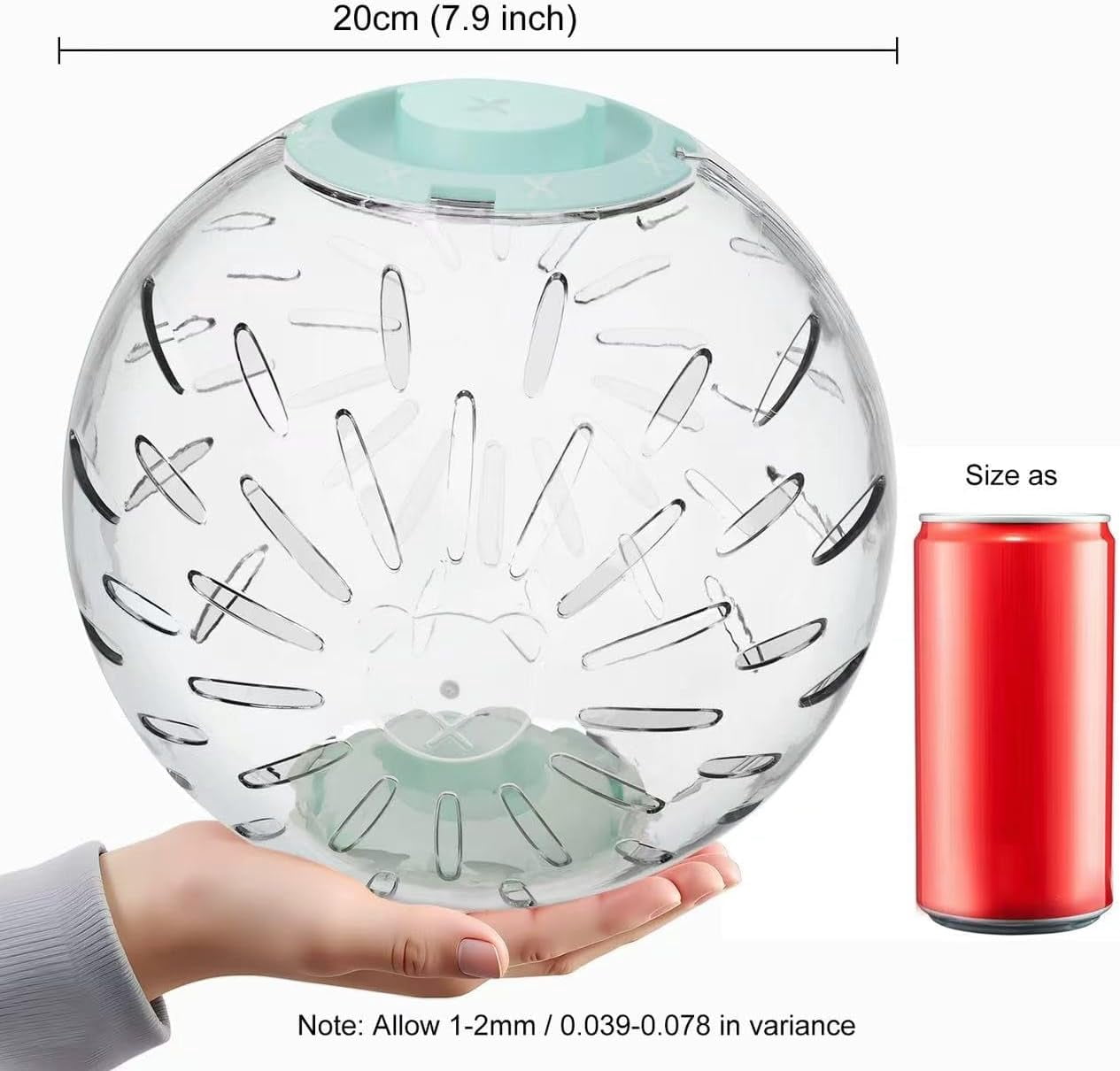 ABPETE Running Clear Plastic Balls with Blue Lock, Large Space, Easy to Clean, Portable Cage, for Hamsters(7.9 inch)