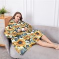 thumbnail image 5 of Oversized Wearable Blanket Hoodie,White Blue Sunflower Pattern Sherpa Blanket Hoodie with Super Pockets,Super Warm Fuzzy Pullover for Women & Men, 5 of 6