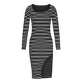 thumbnail image 5 of MIUOWANP Fall Dresses for Women 2024 Plus Size Ladies' Striped Printed Sexy Side Slit Long Sleeved Spread Collar Dress, 5 of 5