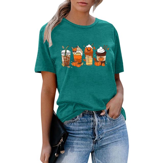 Fiudx Ofertas Flash Artículos En Oferta Camiseta Estampada a La Moda para Mujer, Blusa de Manga Corta, Tops Informales con Cuello Redondo