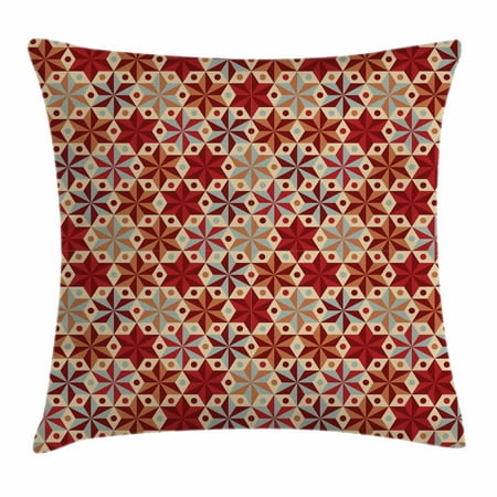 Multi Color Star Design - Red and Brown Throw Pillow Cushion Cover, Abstract Anise Stars Pattern in Warm Retro Colors with Dots Geometric Design, Decorative Square Accent Pillow Case, 16 X 16 Inches, Multicolor, by Ambesonne