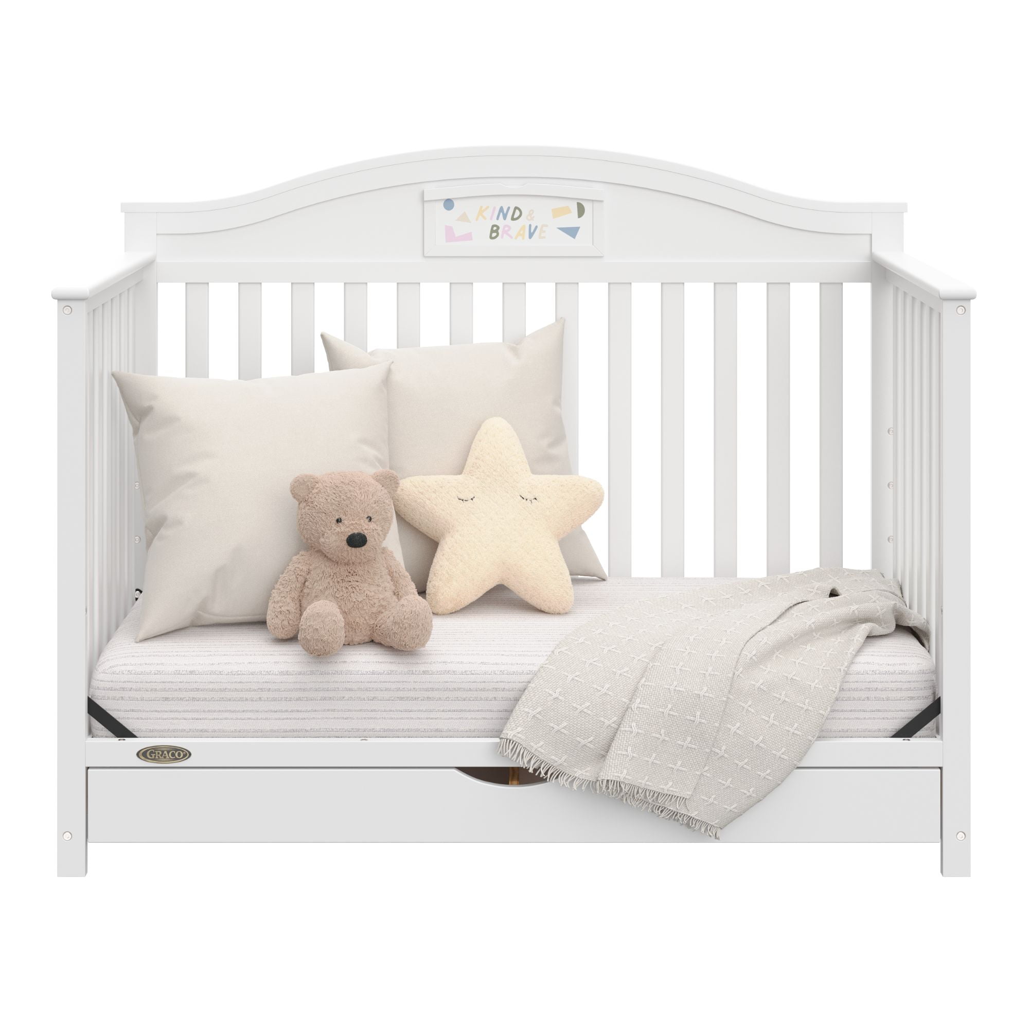 Graco Story 5-in-1 Convertible Baby Crib with Drawer and Reversible Headboard, White