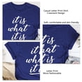 thumbnail image 3 of Camisa holgada con estampado de letras blancas para mujer: camiseta informal de manga corta, top vintage azul de verano, 3 of 4