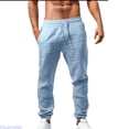 thumbnail image 2 of Huanglei Mens Drawstring Waist Pants ,Elastic Solid Cotton Men's Color Pants Loose Casual (Blue ,X-Large), 2 of 6
