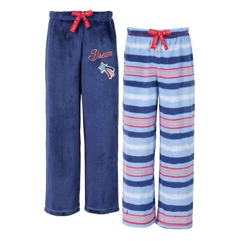 Nautica Girls Velvet Fleece Sleep Pajama Pants 2-Pack, Blue Stripes, Size 8  