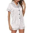 thumbnail image 2 of BLVB Satin Pajamas Set Women's Short Sleeve Tops Sleepwear Soft Silk Button Down Loungewear Comfy Pjs Shorts Set Homewear, 2 of 6