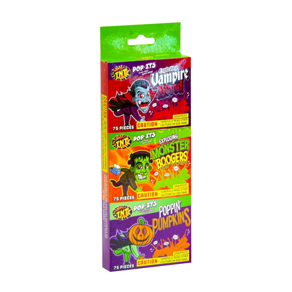TNT Fireworks Halloween 3 Pack Pop-its,  Red Orange and Green Novelty Noisemakers, Party