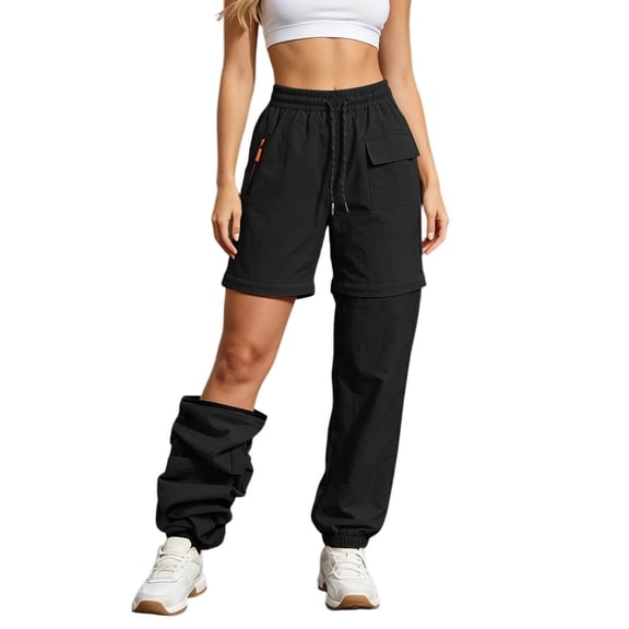 Hudaneo Womens Pants Lightweight Cargo Pants for Womens Zip-Off Trekking Trousers Waterproof Joggers Hiking Pants, Black M