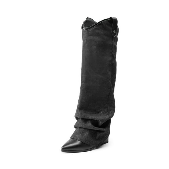 DREAM PAIRS Women's Slouch Knee High Boots, Pointed Toe Chunky Heel Fashion Dress Boots