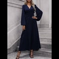 thumbnail image 4 of Vestido Holgado Informal con Escote en V, Corte A, Larga y Abertura Alta para Mujer. Azul Marino M, 4 of 7