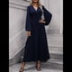 thumbnail image 4 of Vestido Holgado Informal con Escote en V, Corte A, Larga y Abertura Alta para Mujer. Azul Marino S, 4 of 7