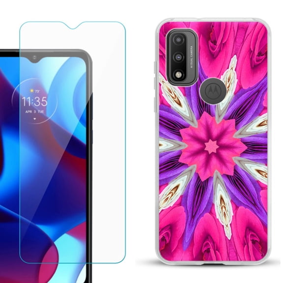 Slim-Fit Gel TPU Phone Case for Motorola Moto G Pure, with Tempered Glass Screen Protector, by OneToughShield ® - Kaleidoscope Rose