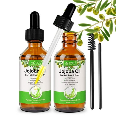 Aliver Organic Jojoba Oil 60ml, 100% Pure & Natural Jojoba Oil for Hair Care, Face, Body & Nails, Carrier Oil for Essential Oils and DIY Beauty(2Pack-2.02fl.oz)