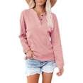 thumbnail image 1 of Blusa elegante de color rosa con escote en V y manga larga, con detalle de botones y corte relajado para mujer, 1 of 6