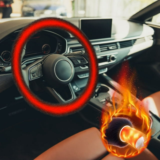 Heated Steering Wheel Cover for Cars - 36x36x3cm Winter Thermal Protection with Fast Heating & Even Warmth Distribution for Comfortable Driving Akmoler | 100%Polyester, Black