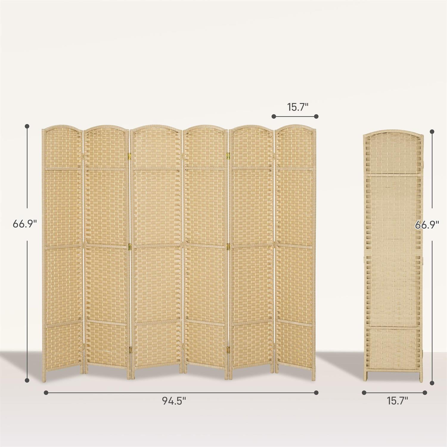 Demi Bonn 6-Panel Foldable Room Divider Screen with 5.6ft Tall Privacy Screen, Space Partition for Home Office, Freestanding Screen Wall, Beige