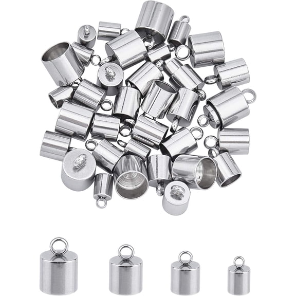 304 Stainless Steel Cord Ends End Caps Stainless Steel color 8.7~13x5~9mm Hole: 1.5~3.5mm 40pcs/box