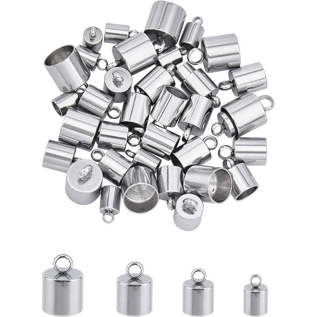4 Sizes 40pcs Stainless Steel Cord Ends Leather Cord End Caps Cord End Caps Terminators Cord Finding for Jewelry Making Kit Stainless Steel Color