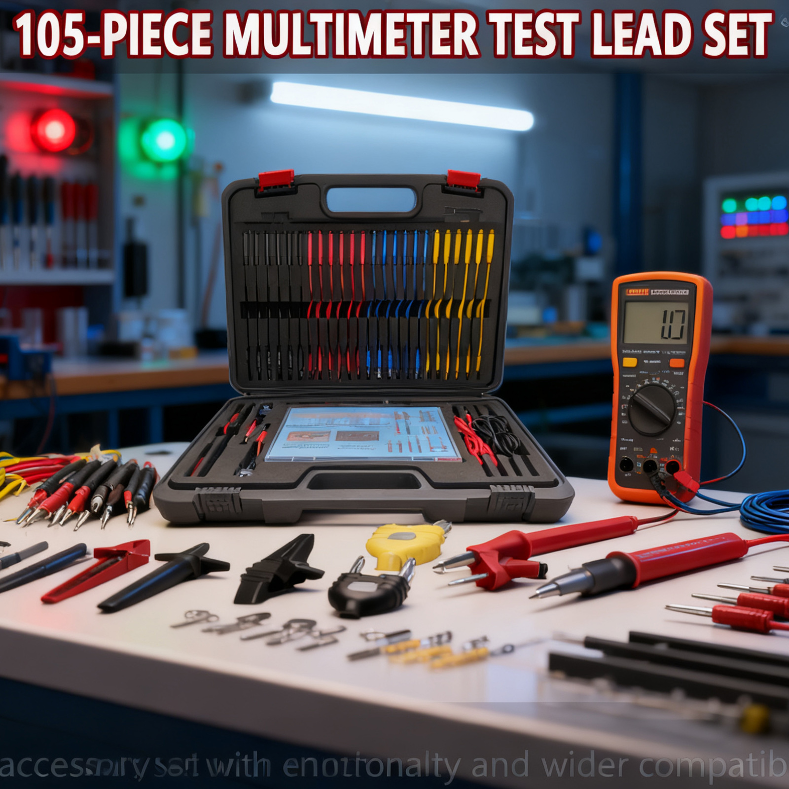 105 Piece Automotive Circuit Test Lead Kit, Multimeter Test Lead Kit, Including Upgraded Puncture Probes, Meter Hanging Probes,Meter Hanging Kit Etc., Applicable to Automotive Electronic Circuit Faul