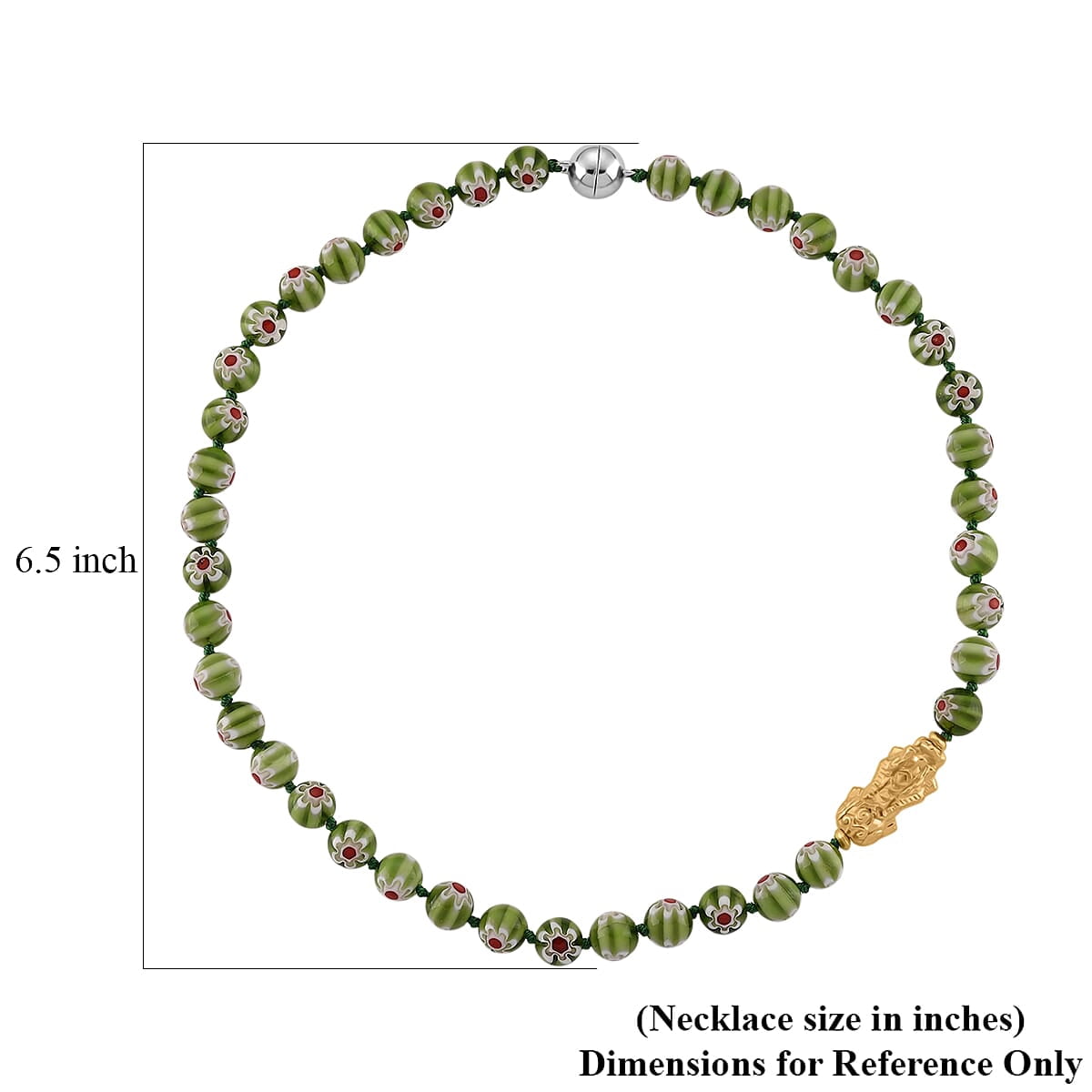 Green Color Murano Style Beaded Necklace with Pixiu Charm in Goldtone 20 Inches