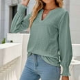 thumbnail image 2 of IROINNID Reduced Womens Long Sleeve V-Neck Shirts Lounge Comfortable Solid Color Ruffle Sleeve Tops Blouse,Green, 2 of 5