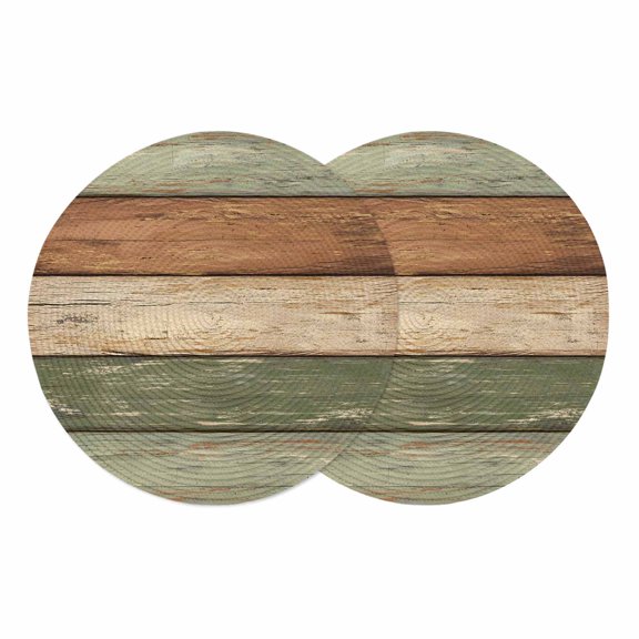 Farmhouse Sage Green Brown Round 15 Inch Placemats Set of 2, Vintage Wooden Striped HeatResistant Non Slip Place Mats for Dining Table, Wipeable Braided Kitchen Table Mats for Housewarming