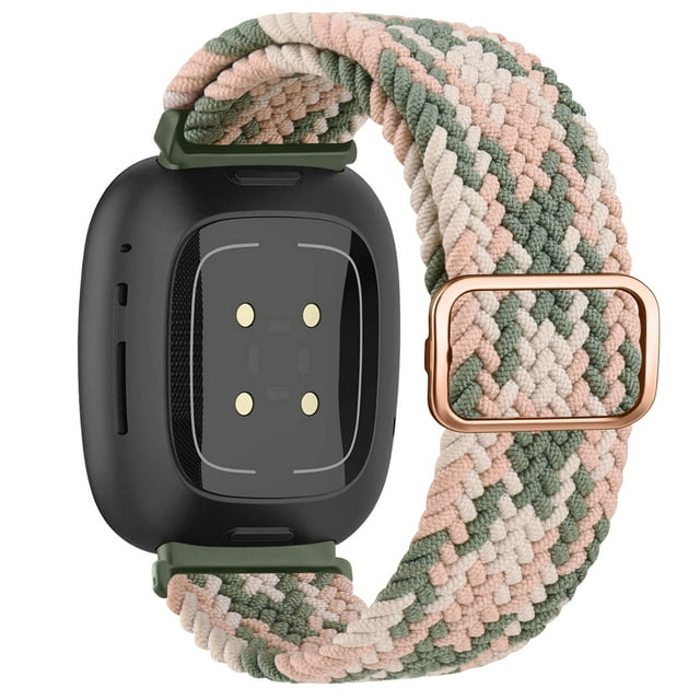 Bracelet Tressé Solo Loop pour Fitbit Versa 3 4 Bracelet Ajustable en Nylon Bracelet de Sport pour Fitbit Sense/Sense 2 Bracelet Rose Vert Étoilé pour Fitbit Versa 3