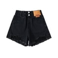 thumbnail image 3 of Shadoumai Girls Summer Denim Shorts Bow Embroidered Ripped Denim Shorts Elastic High Waisted Raw Hem Jean Shorts, 3 of 8