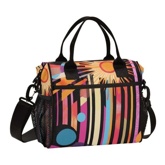 FORMRS Insulated Lunch Bag for Work School Unisex Large Capacity Cooler with Shoulder Strap, Futuristic Sun