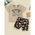 thumbnail image 2 of Elippeo Toddler Boy Western Shorts Set 3 6 12 18 24 Months 3 Years Letter Print Short Sleeve T-Shirt with HatBoot Pattern Shorts 2Pcs Outfit, 2 of 9