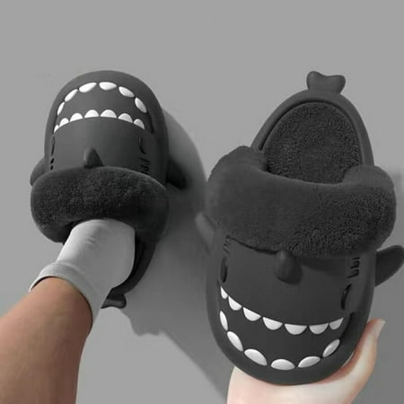 

QWZNDZGR 2023 Men s Winter Plush Shark Slippers Couple Warm Fluffy Slides Soft Household Cartoon Indoor Home Shoes Warm Faux Fur Slipper
