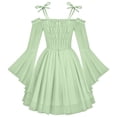 thumbnail image 5 of Huowey Halloween For Women Fairy Renaissance Elf Dresses Off Shoulder Bohemian Cosplay Party Gown Long Sleeve Spaghetti Strap Soft Trick Or Treat Dress,Light Green,S, 5 of 8