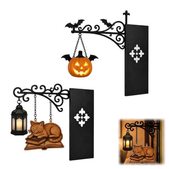 Library Lantern Mini Bookshelf Lamp, Halloween Pumpkin Cat Hanging LED Book Shelf Lights with Vintage Bookend Base, Warm Book Nook Light for Home Study Reading Corner, Gift for Book Lovers (2 PCS)