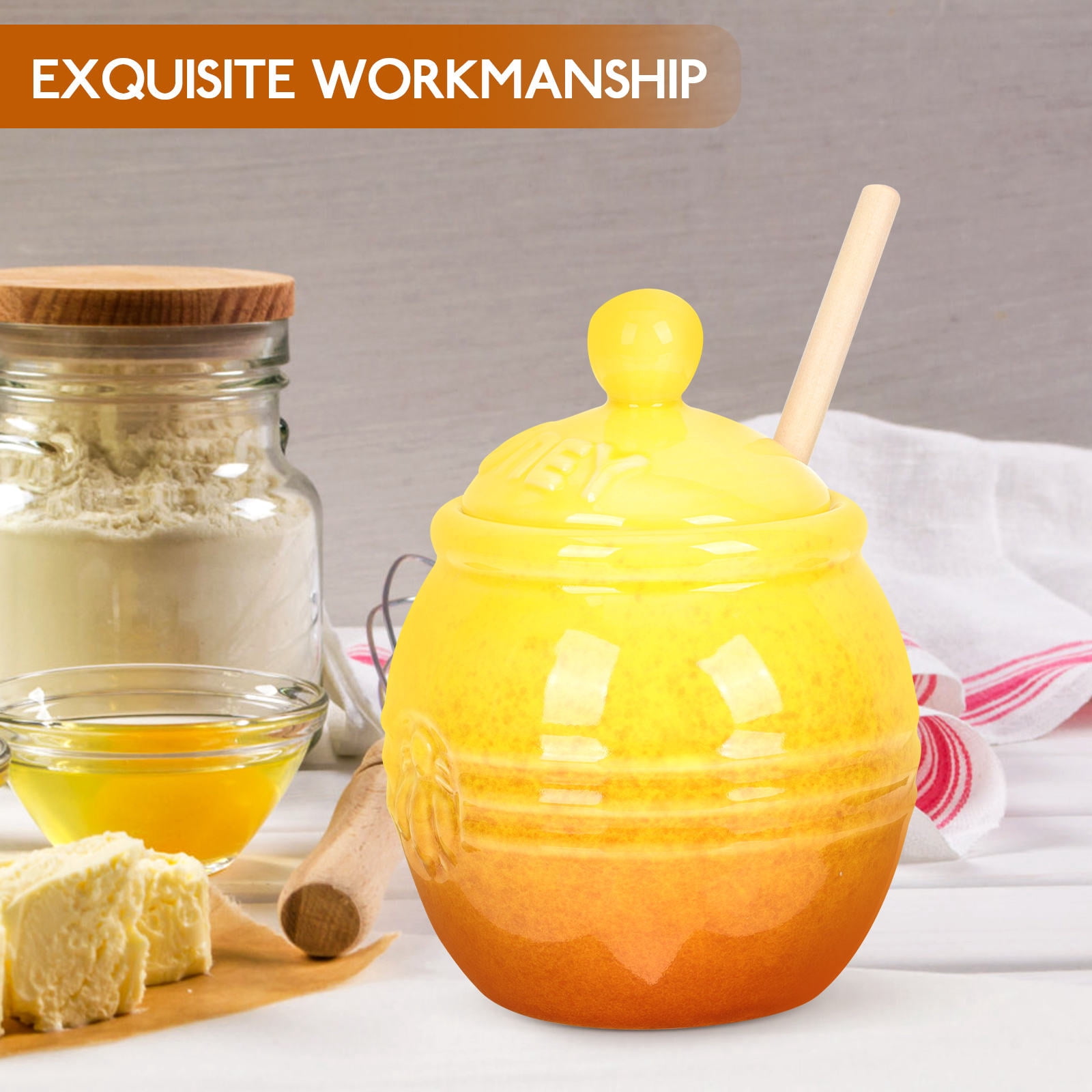 MLINS  Home Syrup Jar Storage Honey Jars with Dipper Container Lid