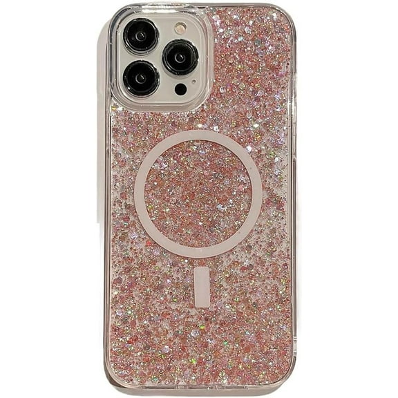 for iPhone Case,[Compatible with MagSafe] Cute Colorful Glitter Sparkle Bling Clear Silicone Bumper Soft Shockproof Cover Phone Case (Brown,iPhone 15 Pro Max)
