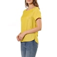 thumbnail image 4 of Allegra K Women's Round Neck Short Raglan Sleeves Side Slit Chambray Blouse, 4 of 6