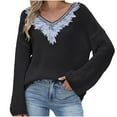 thumbnail image 2 of DAFPZW Women's Sequin Mesh Appliques V Neck Long Sleeve Sweaters Fall Trendy Slouchy Cozy Casual Knit Sweater Tops, 2 of 7