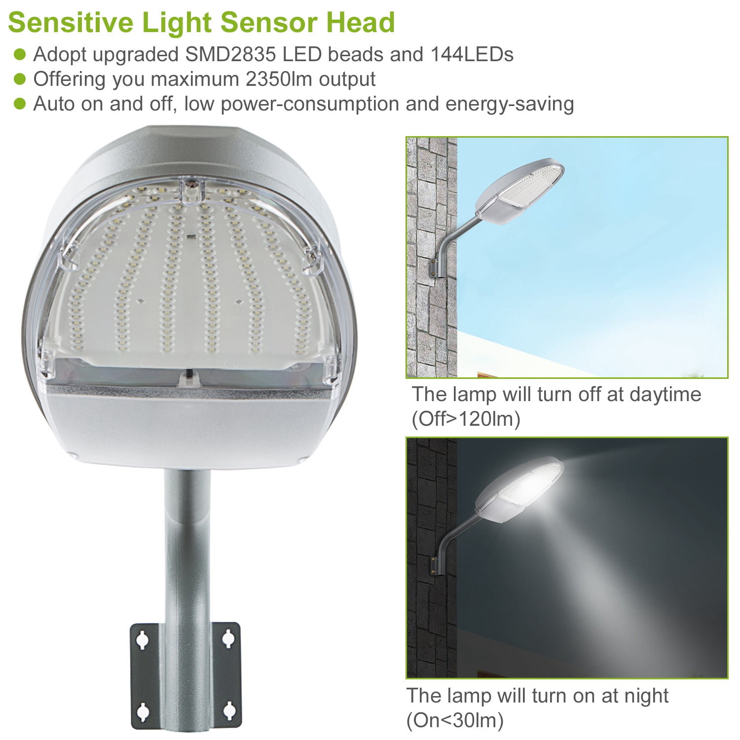 Moclever Wall Pack LED Lights, 24W/2350lm Outdoor LED Lights with 144LEDs Photocell Sensor Street Lamp IP65 Waterproof 120° Wide Angle Lighting for Garage Garden Pathway