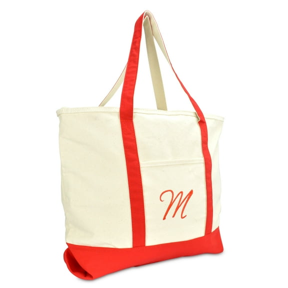 DALIX Personalized Shopping Tote Bag Monogram Red Ballent Zippered Letter- M