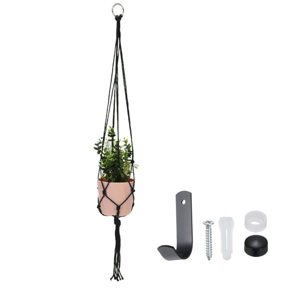 Uxcell Macrame Plant Hanger, 41 Inch Plant Hanger Indoor Outdoor Hanging Planter with Hook Tassels Decorative Crochet Cotton Rope for Home Decor Small Plants Pots, Black
