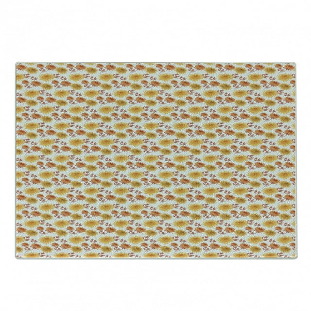 Autumn Cutting Board, Fall Themed Floral Pattern Chrysanthemum Motif, Decorative Tempered Glass Cutting and Serving Board, in 3 Sizes, by Ambesonne