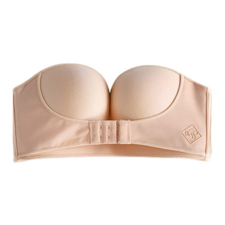 

MEGAWHEELS Women Strapless Front Buckle Lift Bra Push Up Anti-Slip Underwear