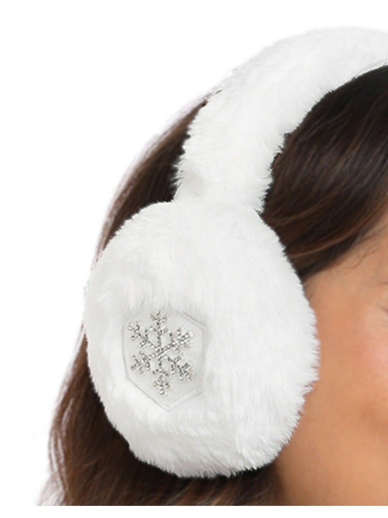 White Women\'s Fluffy faux fur Snowflake Ear Protector headband Winter Neck & Head Protection-Earmuffs Faux Fur Snowflake  main image 2