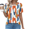 thumbnail image 2 of QQAMB Womens Tops Crewneck Pleated Strip Printed Short Sleeve Casual T Shirt Loose Fashion Blouse Tops Orange L, 2 of 4