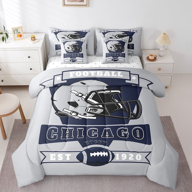 Erosebridal Ensemble de Literie Football Américain Grand Lit 7 Pcs pour Garçons Filles, Réversible, Gris, Chicago